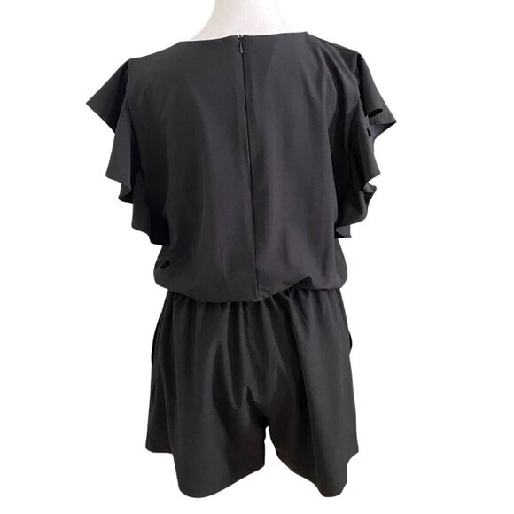 ALBION BLACK RUFFLE NYLON ELASTIC WAIST ROMPER - M - Picture 4 of 9